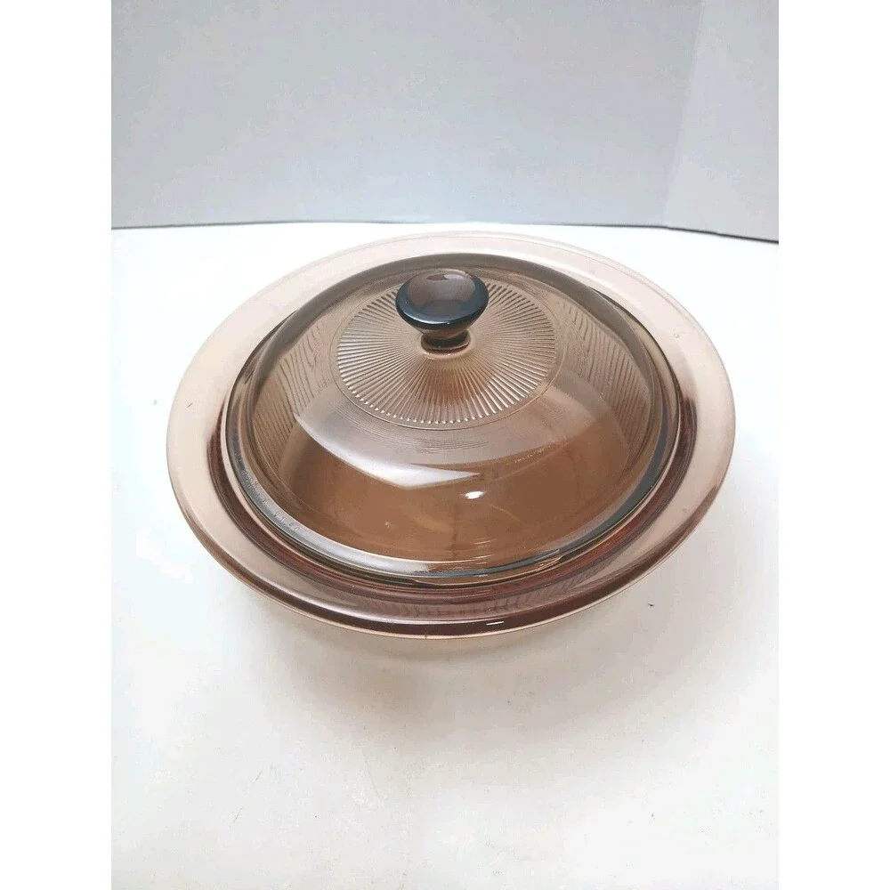 Vintage CorningWare Visions Ribbed V-31-B Amber 1 QT Casserole Dish & Lid